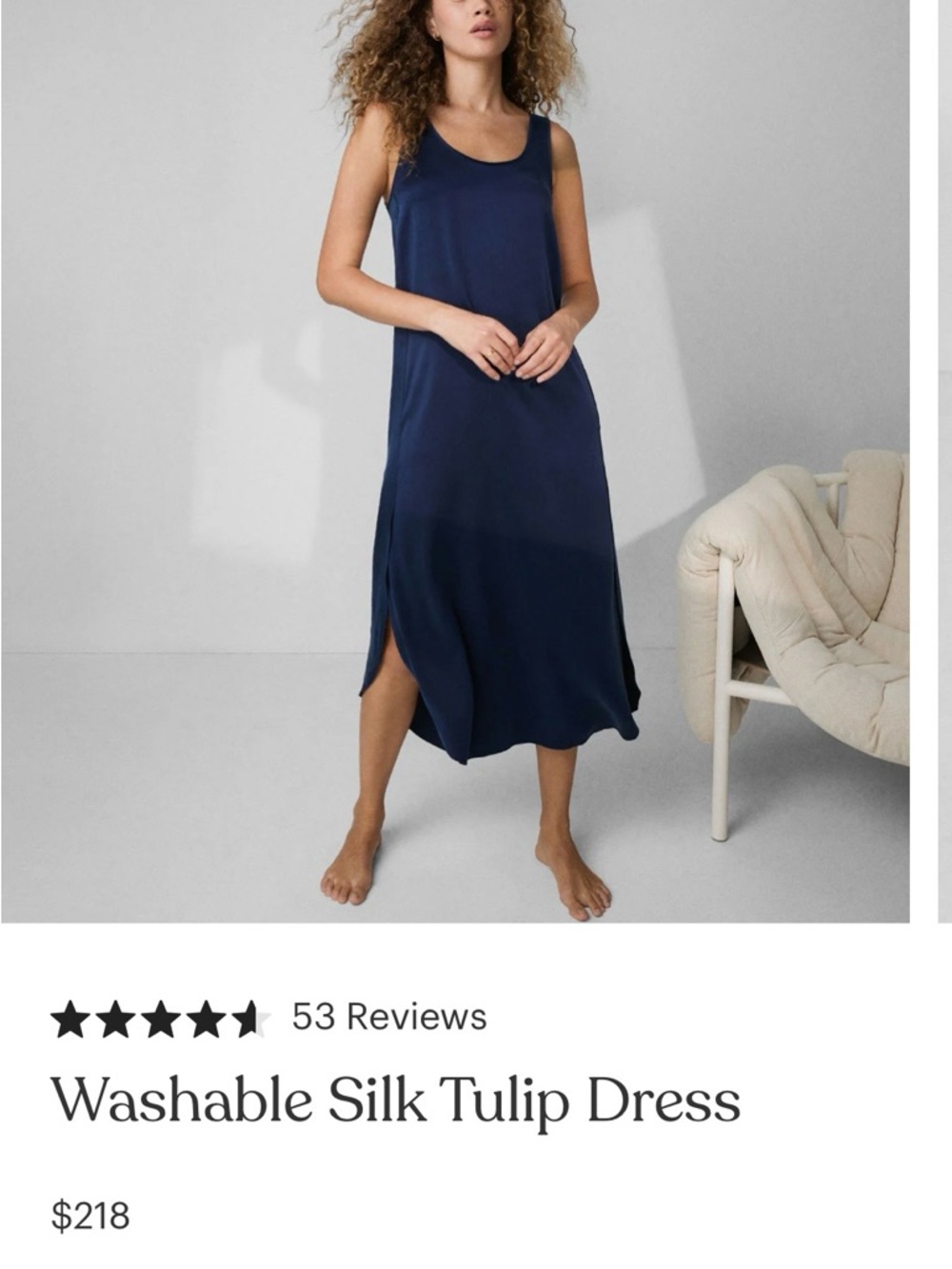lunya Sleeveless Washable Silk Tulip Dress - Navy Blue